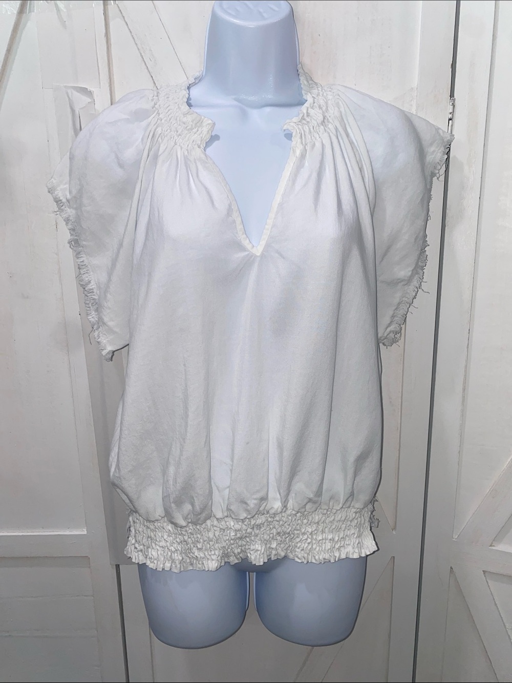 cloth & stone White Smocked V-Neck Blouse